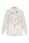Versace Barocco-printed Long-sleeved Crepe Shirt In Grigio