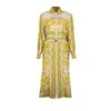 Versace Baroque Coupe De Deaux Silk Long-sleeve Belted Midi Shirtdress In Golden