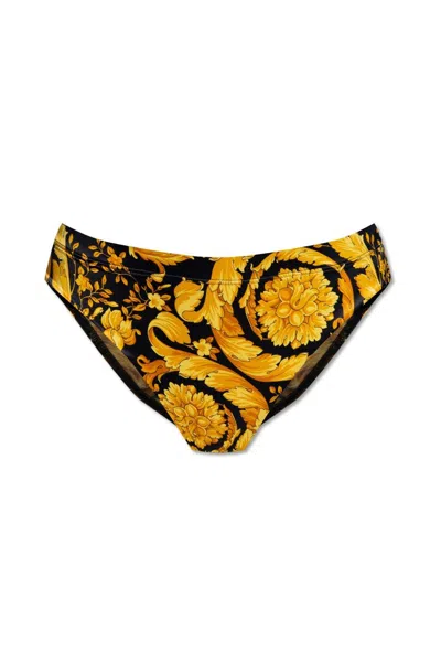 Versace Barocco Printed Mid-rise Briefs In Oro