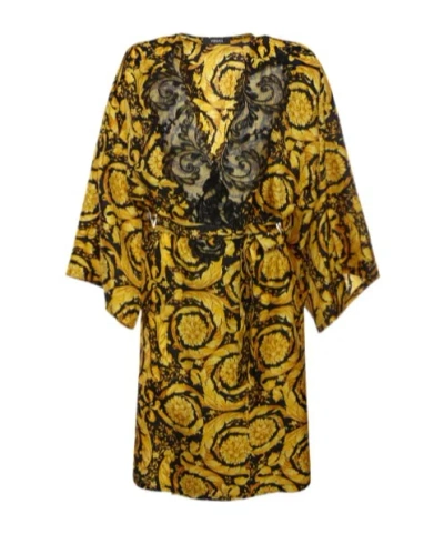 Versace Barocco Printed Silk Twill Mini Dress In Black,gold