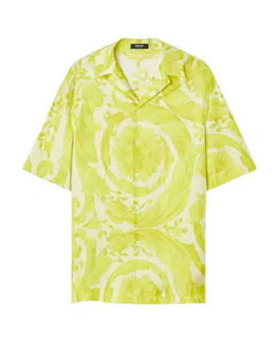 Versace Barocco-printed Short-sleeved Shirt In Yellow