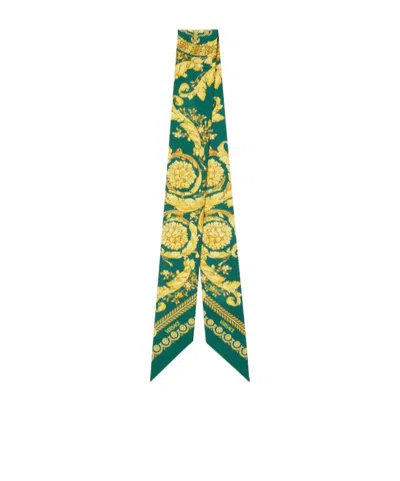 Versace Barocco-printed Skinny Cut Scarf Tie In Multi