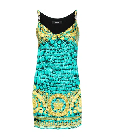Versace Green Baroccodile Medusa '95 Minidress