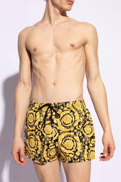 Versace Barocco-printed Swim Shorts In Yellow