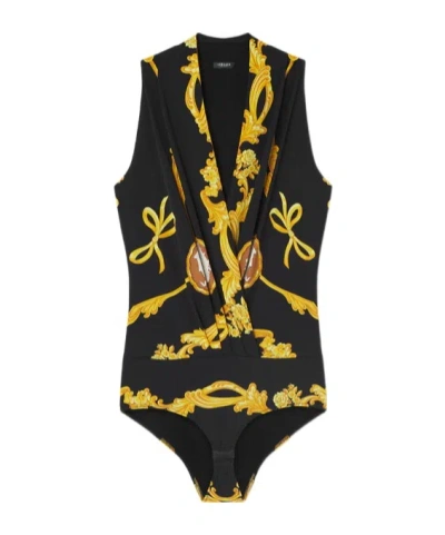 VERSACE VERSACE BAROCCO-PRINTED V-NECK BODYSUIT