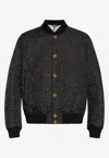 Versace Quilted Barocco Bomber Jacket With Jewel Buttons In Black