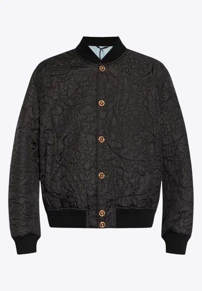 Versace Barocco Quilted Bomber Jacket In Black