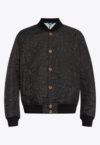 Versace Barocco Quilted Bomber Jacket In Black