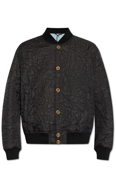 Versace Barocco-quilted Button-up Bomber Jacket In Black