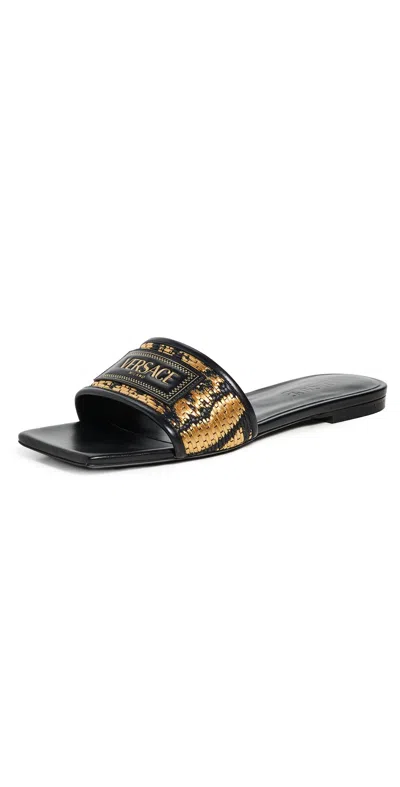 Versace Barocco Raffia Slides 5b000-black+gold