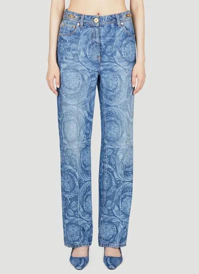 Versace Barocco Regular Fit Jeans In Blue