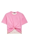 Versace Safety-pin Twisted Crop T-shirt With Underwater Barocco Silk Twill Back In Multi
