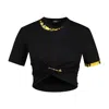 Versace Safety Pin Crop T-shirt With Drawstring Waist In Black