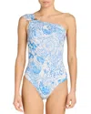 Versace Barocco Safety Pin One Piece Swimsuit In Blue