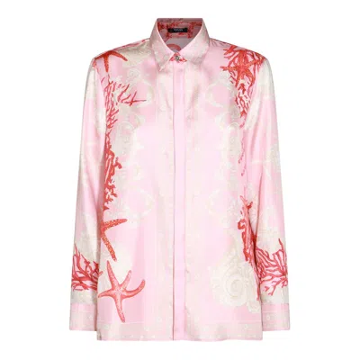 Versace Mix-print Satin Shirt In Pink+print