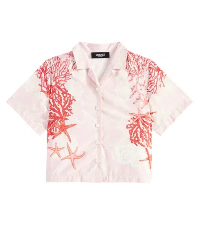 Versace Kids' Barocco Sea Cotton Poplin Shirt In Pink