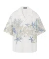 Versace Coral Print Cotton Short Sleeve Shirt In White