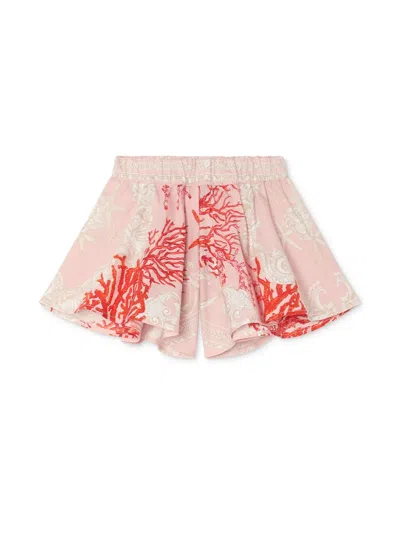 Versace Babies' Barocco-print Flared Shorts In Pink