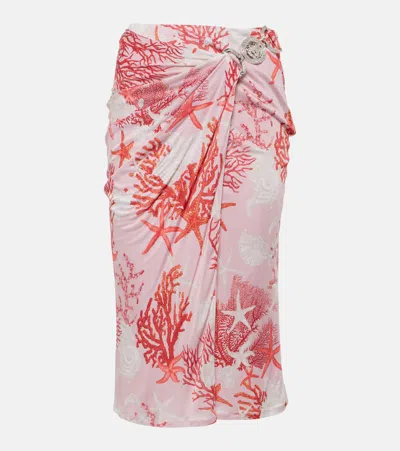 Versace Barocco Sea Gathered Jersey Midi Skirt In Pink