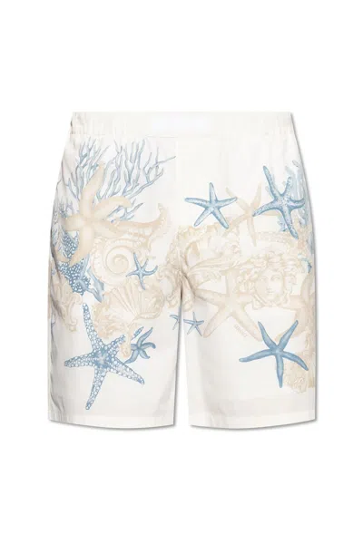 Versace Barocco Sea-print Cotton Shorts In White+print