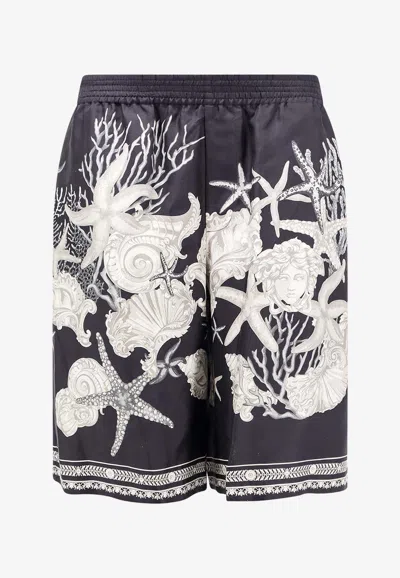 Versace Barocco Sea Print Silk Shorts In Black