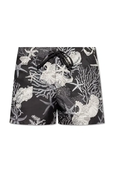 Versace Barocco Sea Printed Drawstring Swim Shorts In Multi