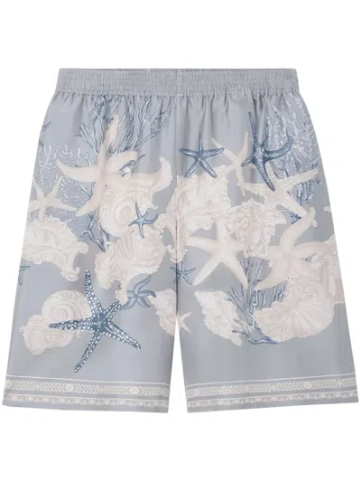 Versace Relaxed Fit Shorts With Seashell Print In Gray
