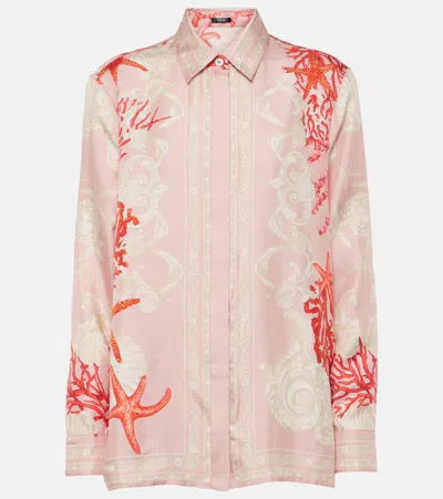 Versace Barocco Sea Silk Twill Shirt In Pink