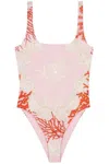 Versace Sea Motif Print Backless Swimsuit In Multicolor