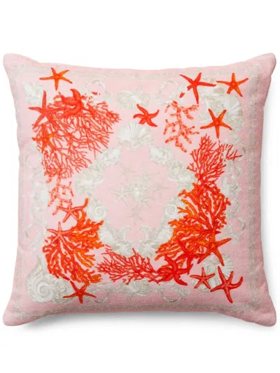Versace Sea-print Square Cushion In 粉色