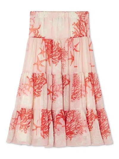 Versace Kids' Graphic-print Tiered Skirt In Pink