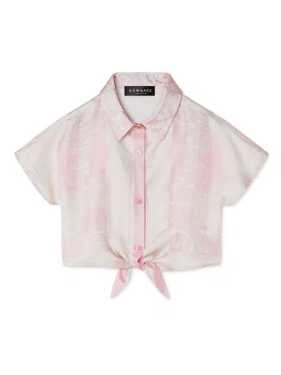 Versace Kids' Barocco Shirt In 粉色