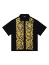 Versace Barocco-print Short-sleeve Shirt In Black