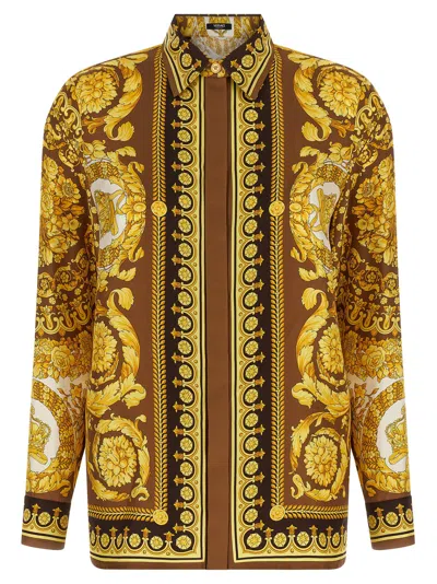 Versace Camicia In Seta Barocco In Yellow