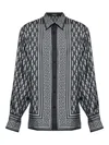 Versace Blue Geometric Greek Key Silk Shirt In Gray