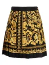 Versace Black And Golden Pleated Skirt With Baroque Print All-over In Silk Woman In 多色的