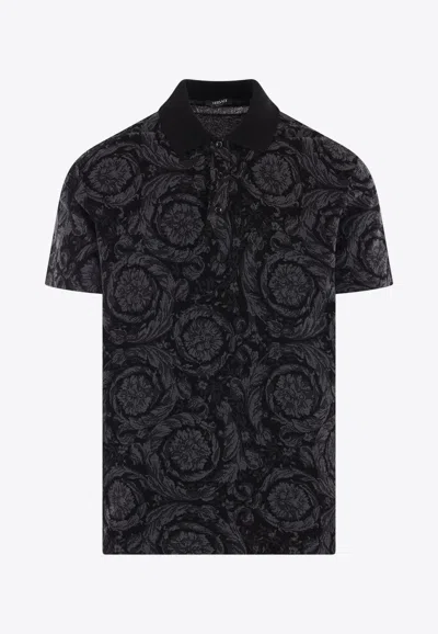 Versace Barocco Print Polo T-shirt In Grey