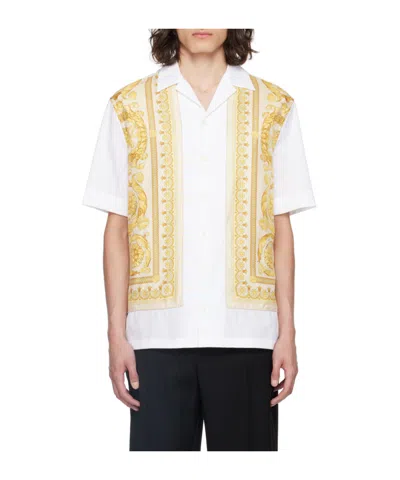 Versace Barocco Short-sleeved Shirt In White