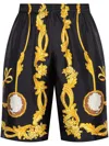 Versace Black Swimsuit With All-over Cameo Print In Tech Fabric Man In Black