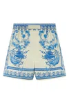 Versace Elastic Waistband Baroque Print Shorts In Blue