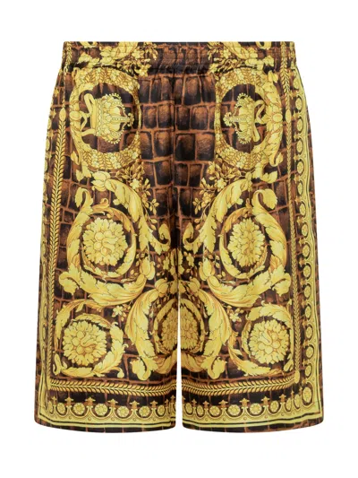 Versace Barocco Shorts In Gold