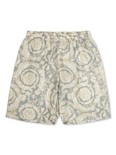 Versace Kids' Barocco Shorts In Grey