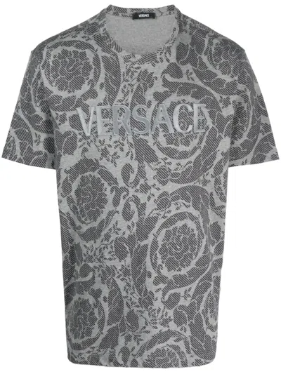 Versace Barocco Silhouette T-shirt In Medium Gray Melange Black