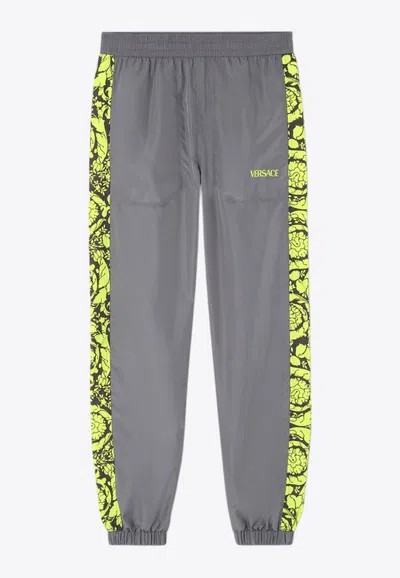 Versace Barocco Silhouette Track Pants In Gray