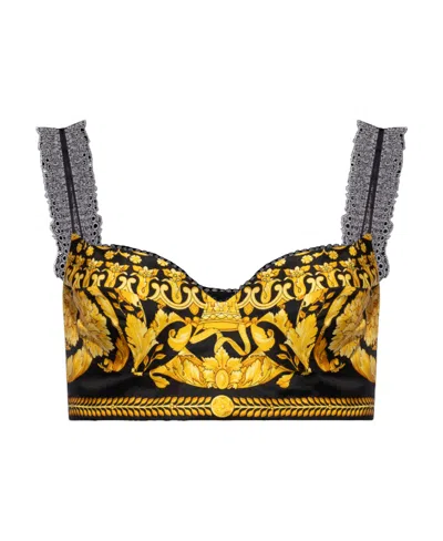 Versace Barocco Silk Bralette Bra In Black