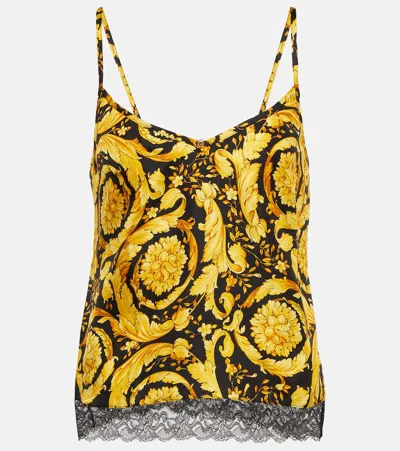 Versace Barocco Print Silk Camisole In Yellow