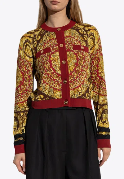 Versace Barocco Silk Cardigan In Multi
