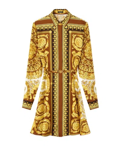 Versace Barocco Silk Mini Shirt Dress In Multi