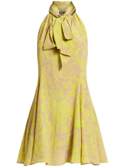 Versace Barocco Silk Minidress In Gelb