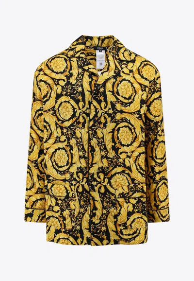 Versace Barocco Silk Pajama Top In Gold